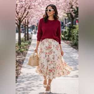 Red 100% Cashmere Crewneck Burgundy Sweater New Size Large AE77 Premium